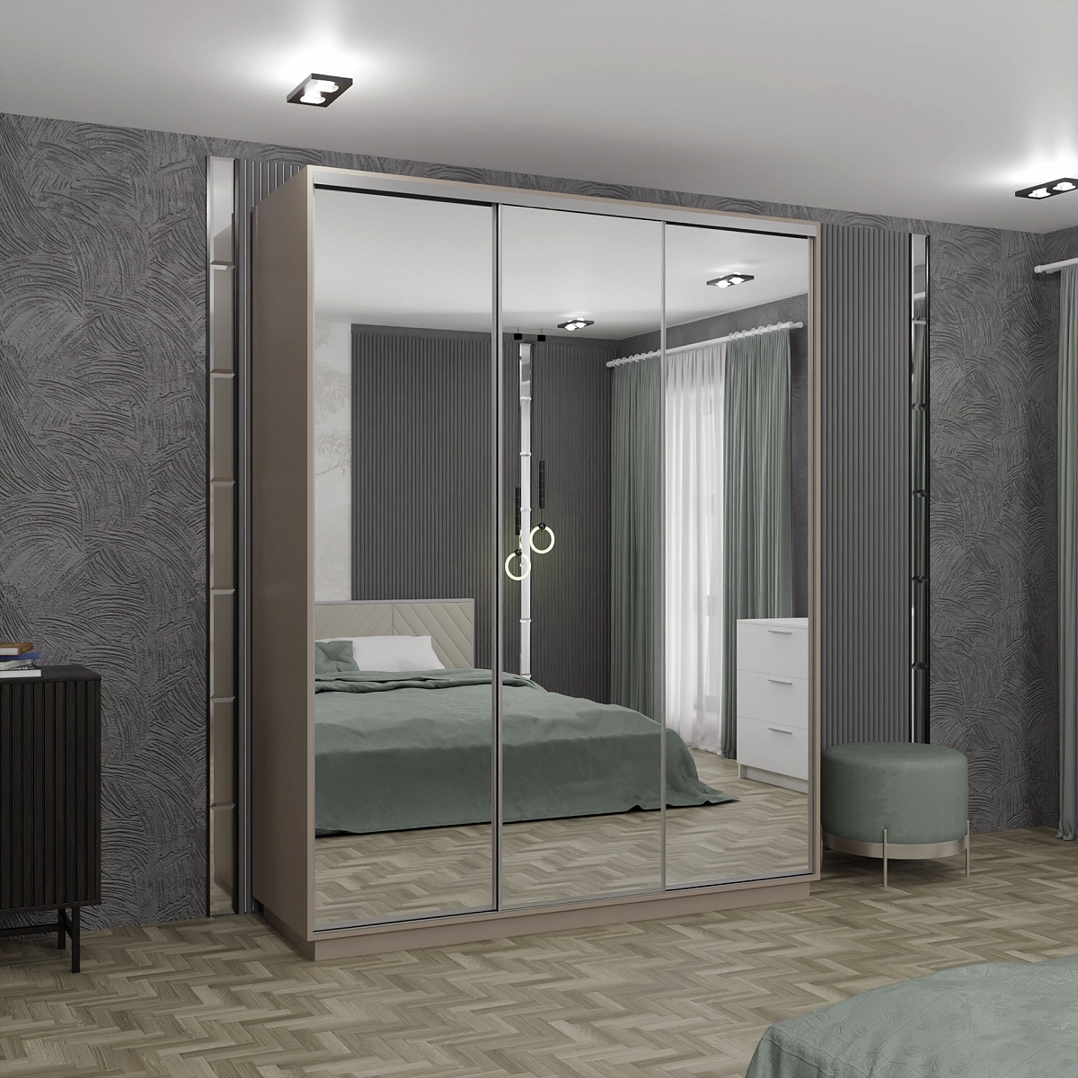 Шкаф-купе с зеркалом Сириус Кашемир