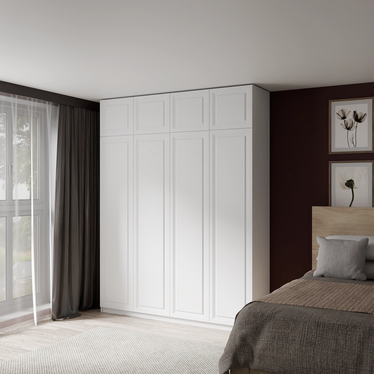 Шкаф с антресолью и фрезерованными фасадами Альтаир Белый (Оргей)